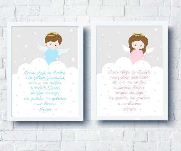 Kit Quadros Infantil Oração Anjo da Guarda A4