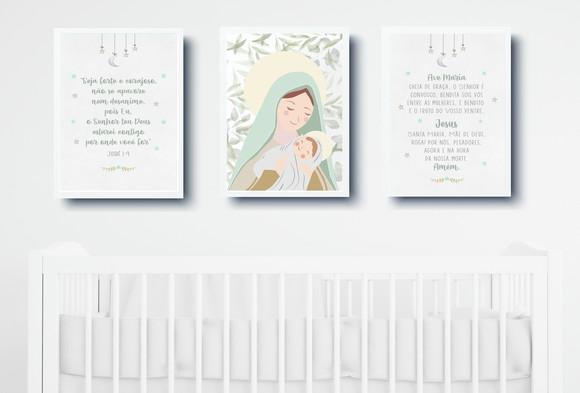 Kit Quadros Infantil Nossa Senhora Versículo e Ave Maria A3