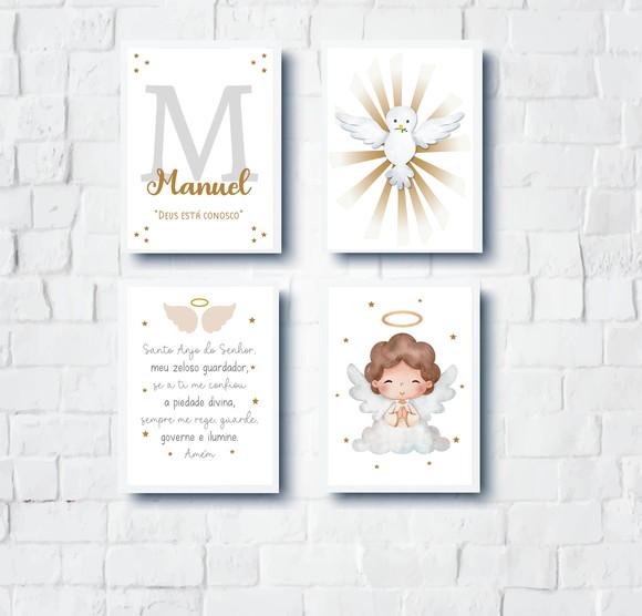 Kit Quadros Infantil Oração Anjo e Nome Personalizado A3