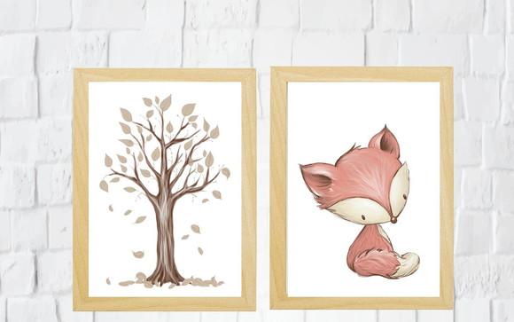 Kit Quadros Infantil Raposa e Árvore Outono A4