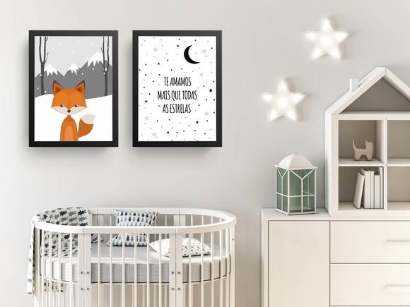 Kit Quadros Infantil Raposa Montanhas e Te Amamos Mais