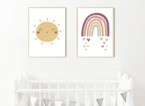 Kit Quadros Infantil Sol e Arco Íris A3