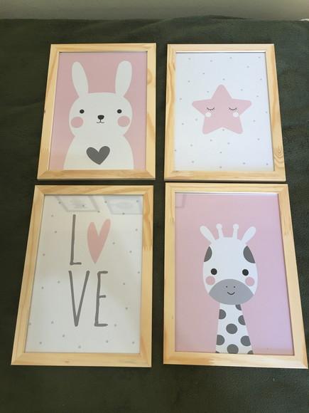 Kit Quadros Infantil Ursa Coelha Dream Big e Love A4