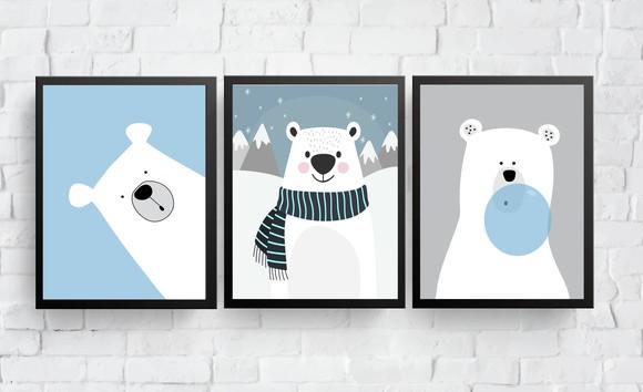 Kit Quadros Infantil Urso Cachecol e Urso Polar A3