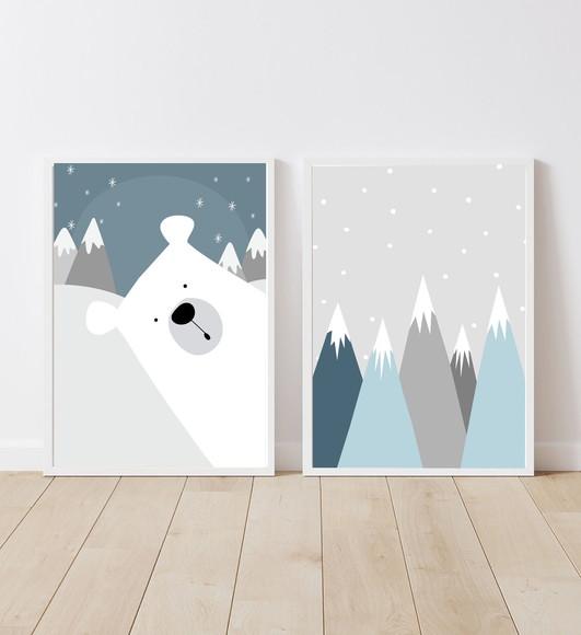 Kit Quadros Infantil Urso Polar e Montanhas Escandinavas A4