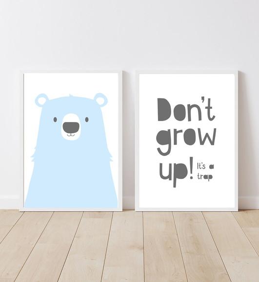 Kit Quadros Infantil Urso Polar Don't Grow Up
