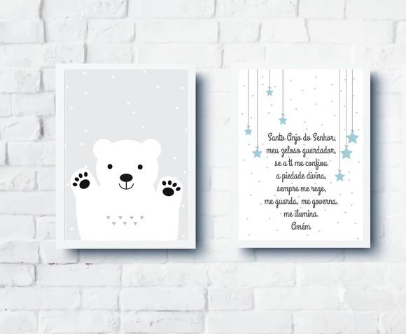 Kit Quadros Infantil Urso Polar e Oração Estrelinhas A4