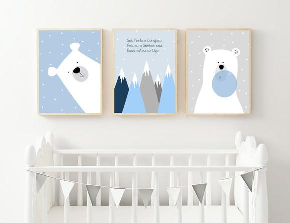 Kit Quadros Infantil Ursos Polares e Montanhas A4