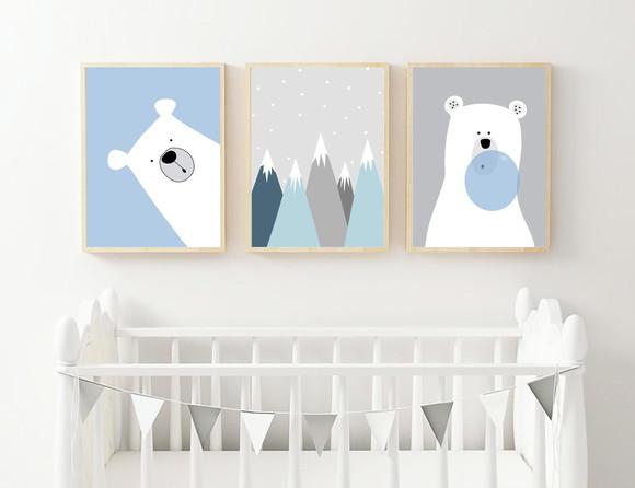 Kit Quadros Infantil Ursos Polares e Montanhas A4