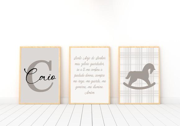 Kit Quadros Menino Cavalinho Oração e Nome Personalizado A3