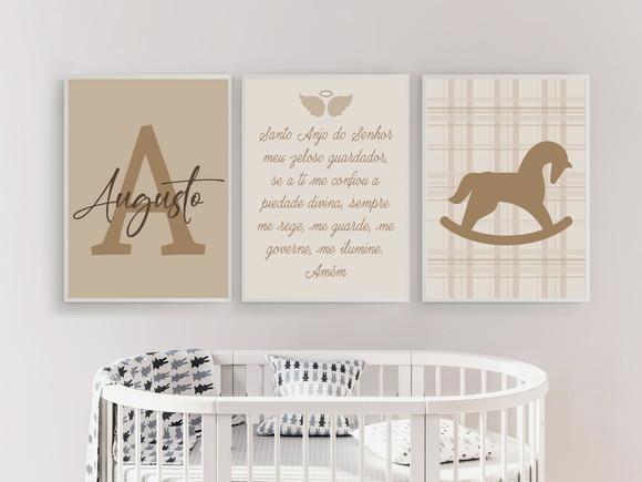Kit Quadros Menino Cavalinho Oração e Nome Personalizado A4
