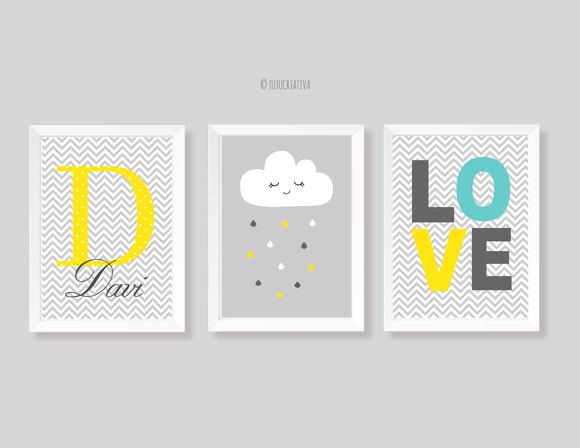 Kit Quadros Nuvem Love Menino
