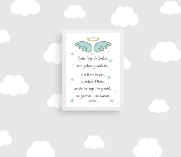 Quadro Bebê Menino Oração Anjo da Guarda A4