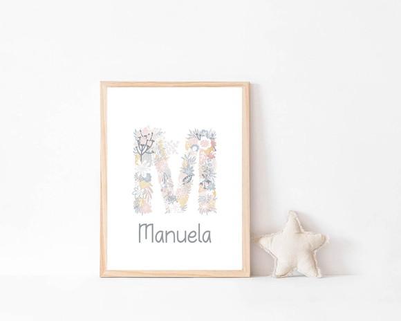 Quadro Infantil Inicial Floral Personalizado