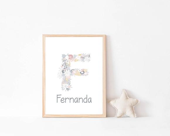 Quadro Infantil Inicial Floral Personalizado