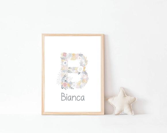 Quadro Infantil Inicial Floral Personalizado