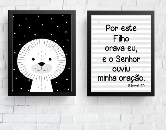 Quadro Infantil Leão Escandinavo e Versículo A4