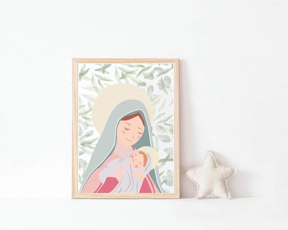 Quadro Infantil Maria e Menino Jesus A3