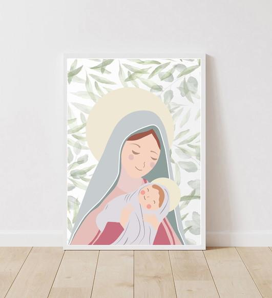 Quadro Infantil Maria e Menino Jesus A3