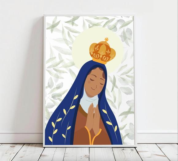 Quadro Infantil Nossa Senhora Aparecida Folhagem A3