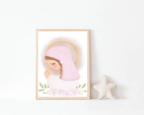 Quadro Infantil Nossa Senhora Aquarela A4