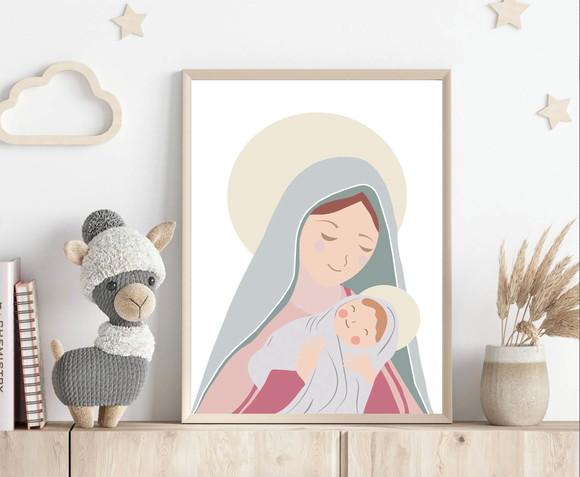 Quadro Infantil Nossa Senhora e Menino Jesus A3