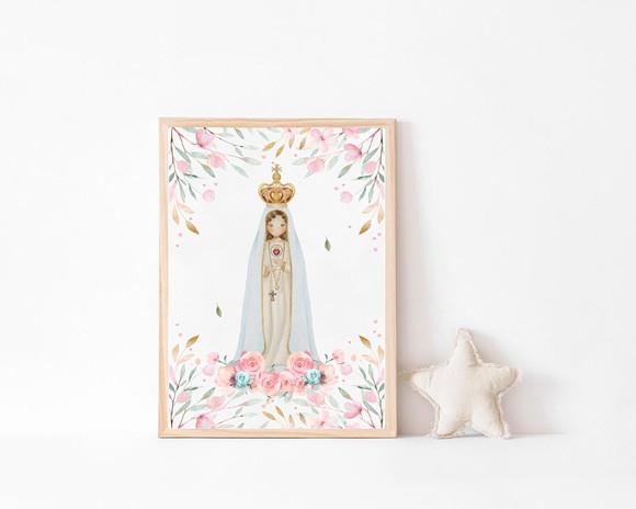 Quadro Infantil Nossa Senhora Fátima Aquarela A3