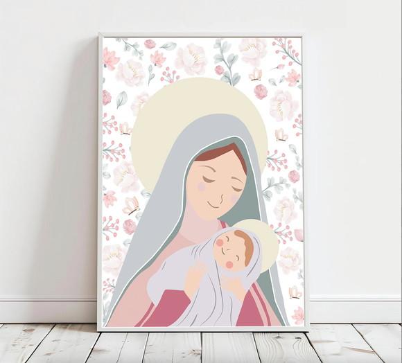 Quadro Infantil Nossa Senhora Floral A3