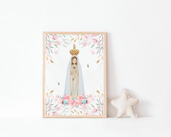 Quadro Infantil Nossa Senhora Fátima Aquarela A4
