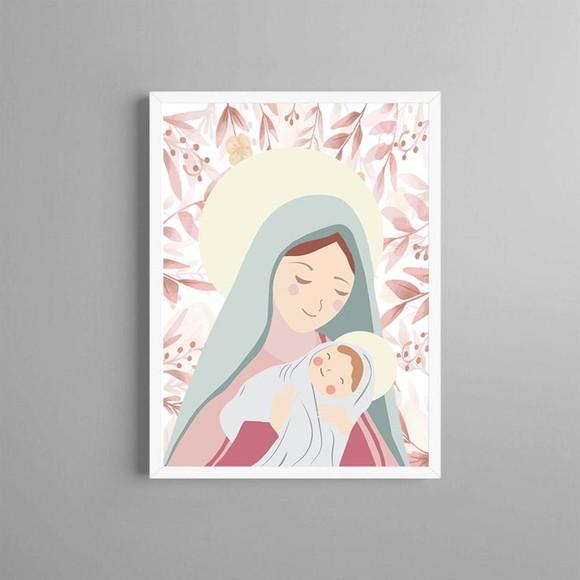 Quadro Infantil Nossa Senhora Floral Rosê A4