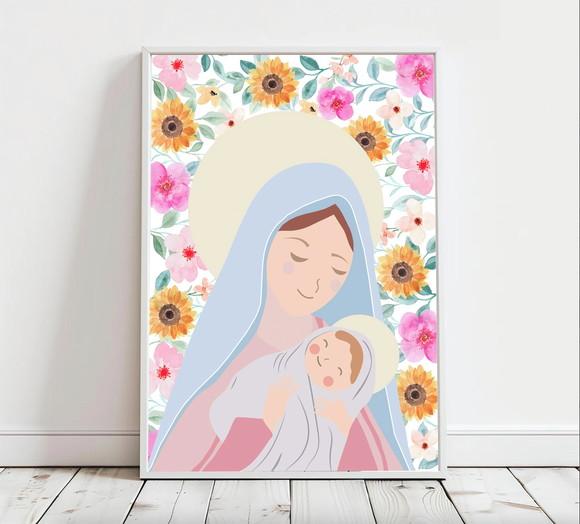 Quadro Infantil Nossa Senhora Flores Girassol A3