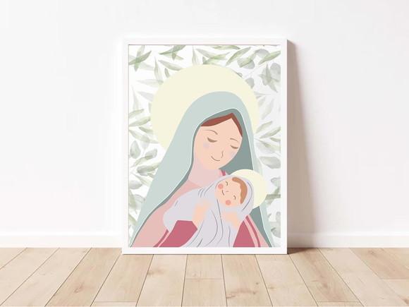 Quadro Infantil Nossa Senhora Folhagens A4