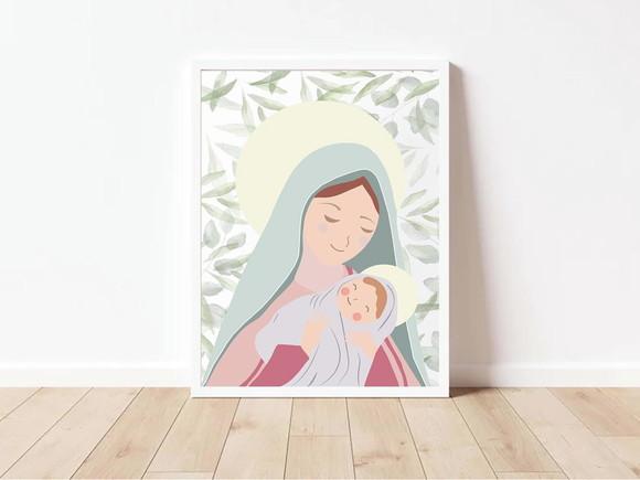 Quadro Infantil Nossa Senhora Folhagens A3