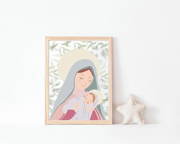 Quadro Infantil Nossa Senhora Folhagens A3