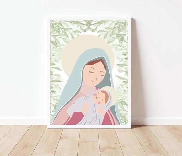 Quadro Infantil Nossa Senhora Folhagens A4