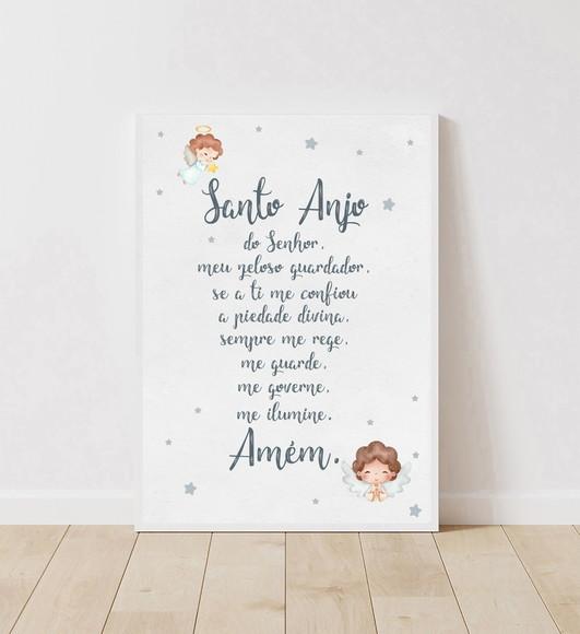 Quadro Infantil Oração Anjo da Guarda Aquarela A4