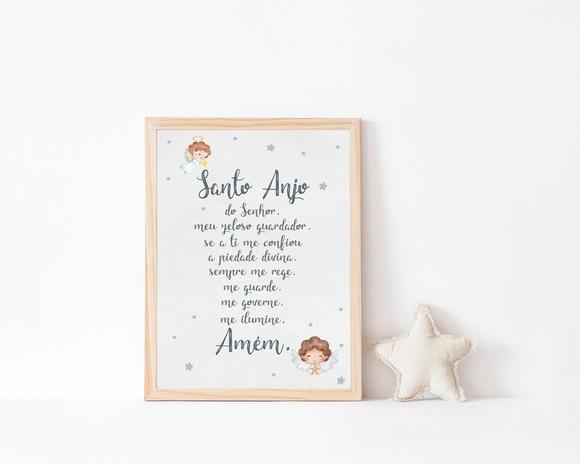Quadro Infantil Oração Anjo da Guarda Aquarela A3