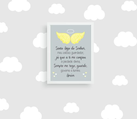 Quadro Infantil Oração Anjo da Guarda Asas A4