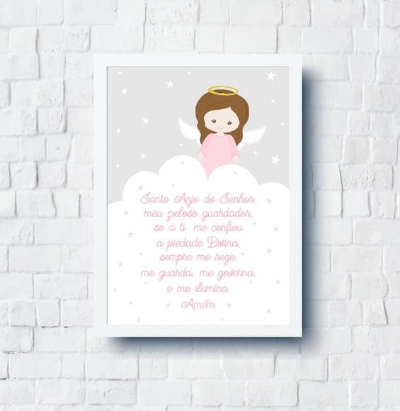 Quadro Infantil Oração Anjo da Guarda Menina A4