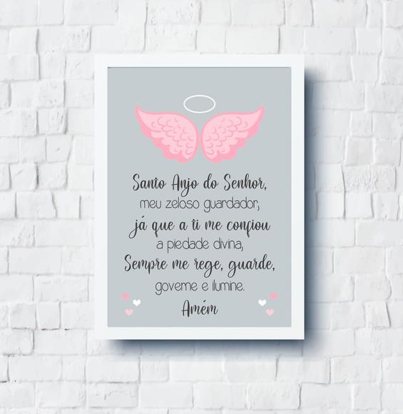 Quadro Infantil Oração Anjo da Guarda Meninas A4