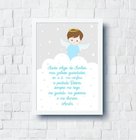 Quadro Infantil Oração Anjo da Guarda Menino A4