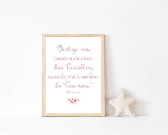 Quadro Infantil Salmos Protege-me Como a Menina dos Teus