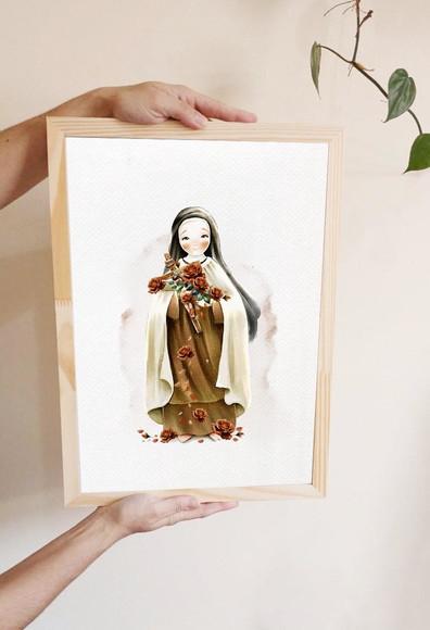 Quadro Infantil Santa Terezinha do Menino Jesus Aquarela A4