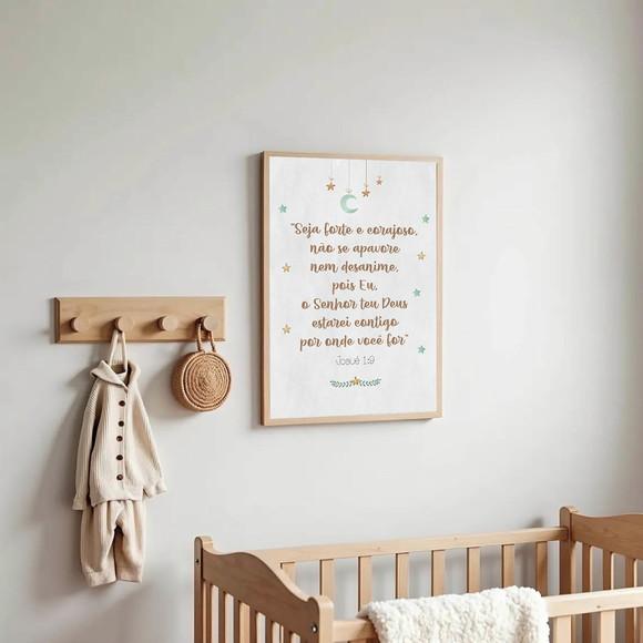 Quadro Infantil Versículo Josué - Seja Forte e Corajoso A3