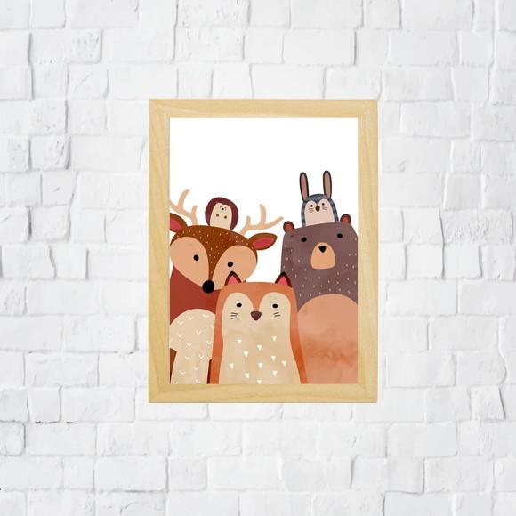 Quadro Quarto Infantil Animais Nórdicos A3