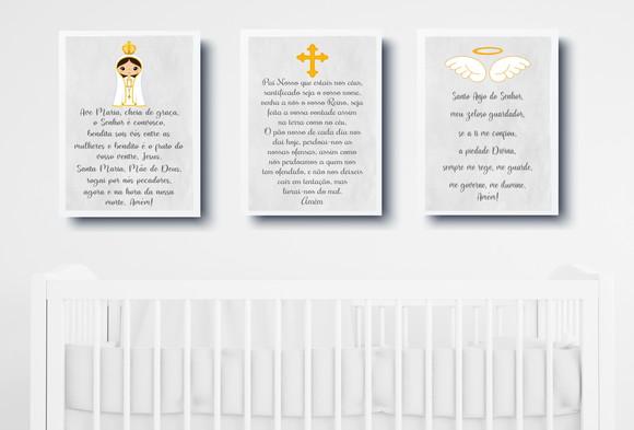 Quadros Bebê Ave Maria, Pai Nosso e Oração Anjo A4