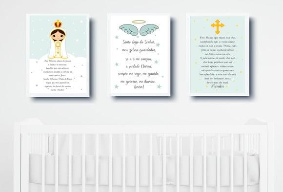 Quadros Bebê Ave Maria, Pai Nosso e Oração Anjo A4