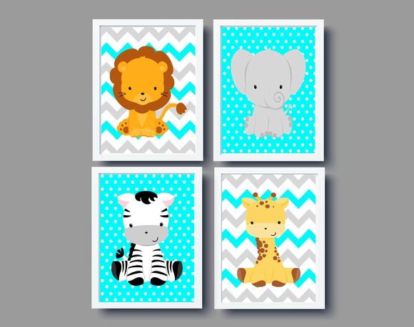 Quadros Bebê Menino Animais Safari A4