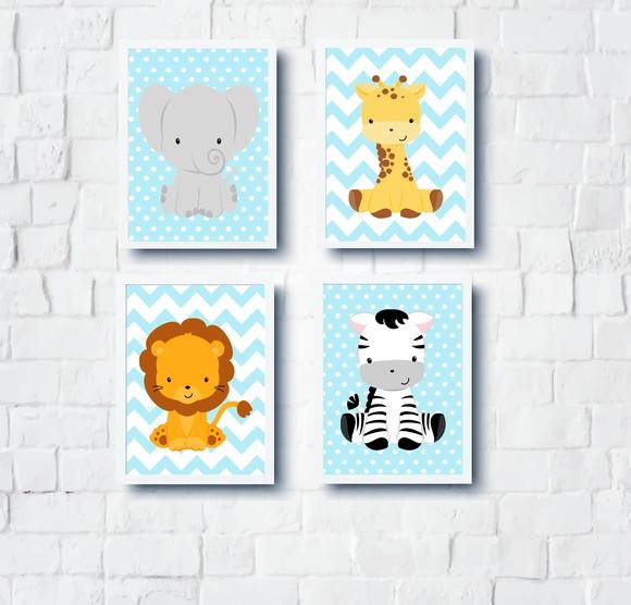 Quadros Bebê Menino Animais Safari A4