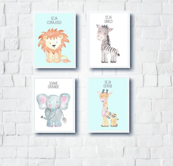 Quadros Bebê Menino Animais Safari A4